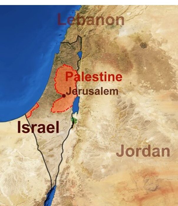 A map of Israel and Palestine.